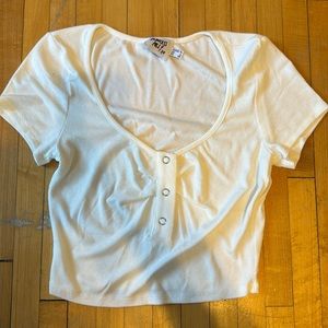 Princess Polly White Button Short Sleeve Crop Top size 6